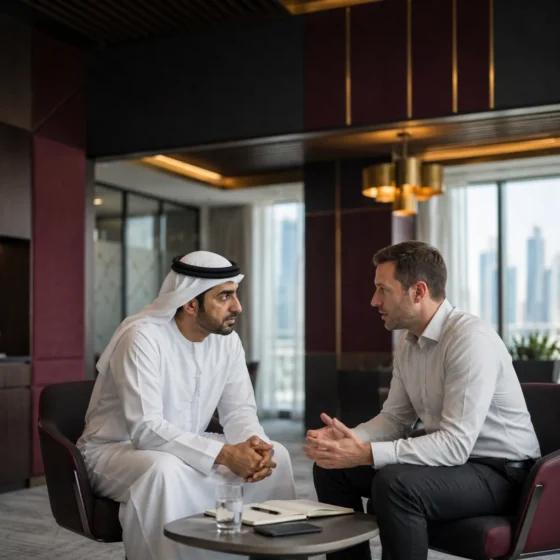 Emirati manager practising a coaching conversation with a colleague