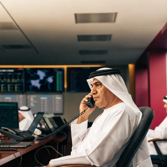 Emirati leader coordinating a response from an operations room