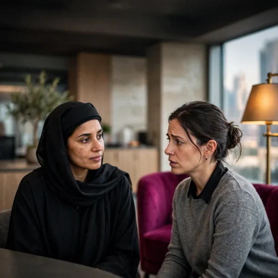 Emirati woman manager listening with empathy to a team member